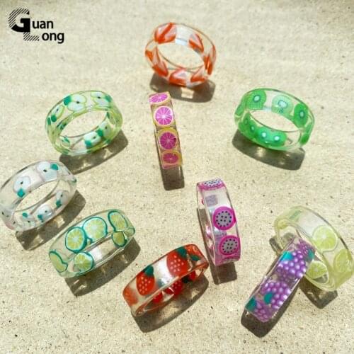 GuanLong Fruit Acrylic Party Fashion Womens Rings Minimalist Big Transparent Finger Rings for Girls Vintage Accessories Female