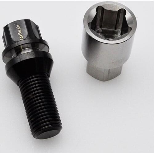Jntitanti factory high performance strong Anti-theft ball seat washer Gr.5 titanium lug bolts M14*1.5*28mm for Audi,VW,Skoda