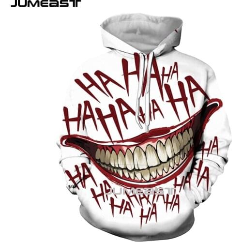 Jumeast Brand Men/Women 3D Printed Sweatshirt Joker Long Sleeve Cap Hoody Sport Pullover Hoodies