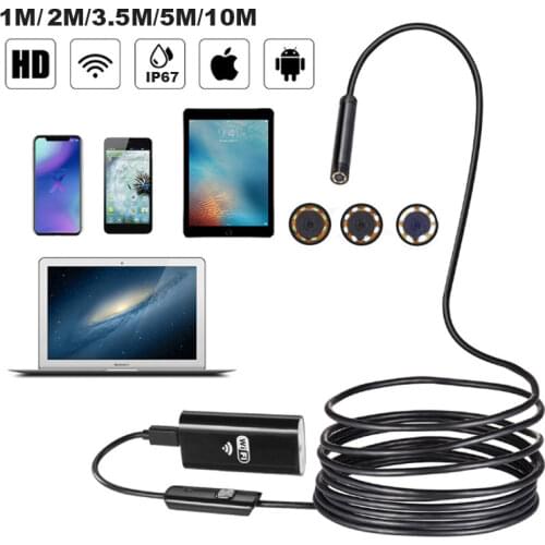 Wifi Endoscope Camera 720P HD 8mm Lens Hardwire Softwire Cable IP67 Waterproof Iphone Android Wreless Car Inspection Borescope