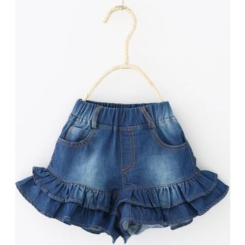 Hot sale 2019 summer children girls shorts jeans Kids new fashion pleated lace denim shorts for Girls 3-8 years