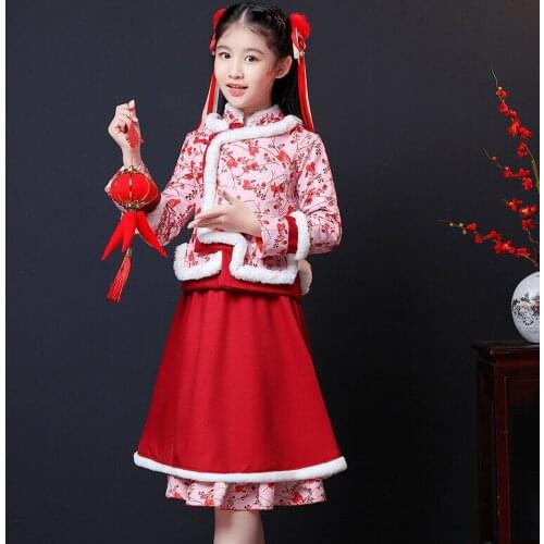2021 Hot Winter Rabbit Hair Warm Girl Traditional Chinese Dress New Year Christmas Cloth Comfortable National Style Personality