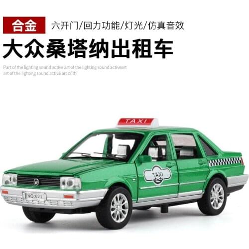 1:32 high simulation Volkswagen Santana taxi taxi alloy car model light sound effect pull back toy for children gifts