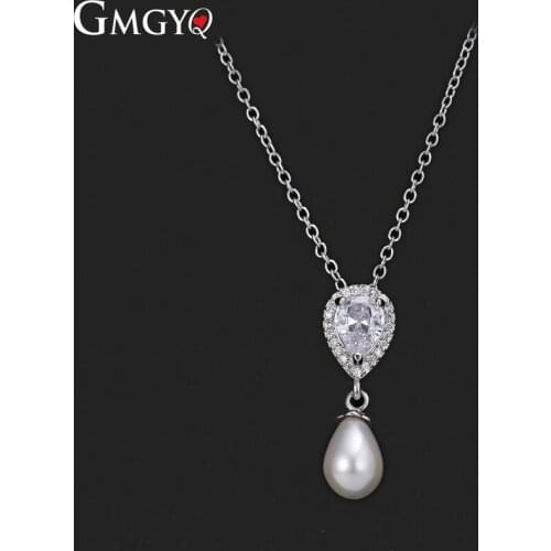GMGYQ Fashion Jewelry Stylish Water Drop Zircon Pearl Pendant Wedding Gift Dress Accessories