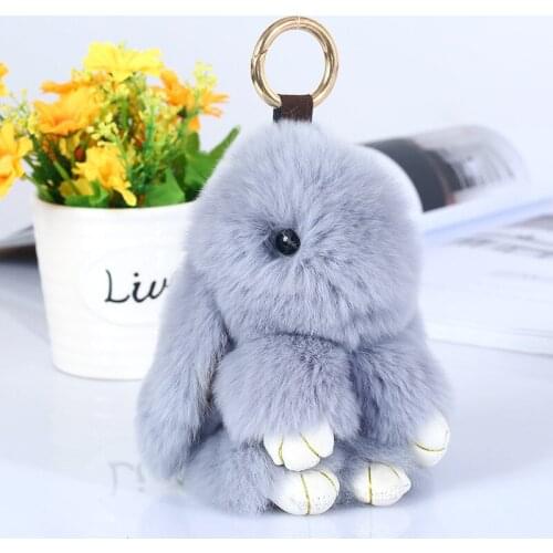 Fashion Cute Fluffy Bunny Rabbit KeyChains For Women Little Girls Kids Lovely Toy Fake Rex Fur Animal Key Chain Jewelry