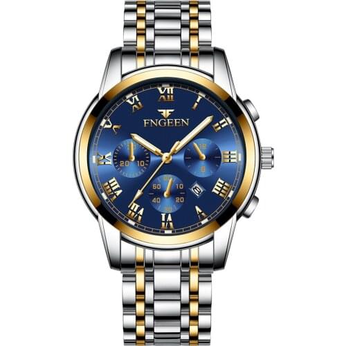 FNGEEN 4006 Mens Automatic Mechanical Watch Casual Stainless Steel Business Watches Male Calendar Waterproof Wristwatches