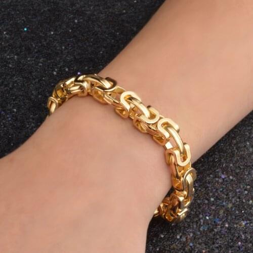 Mens Jewelry Gold Color Popcorn Bracelet Bangle Byzantine Box Chain Bulk Pulseras Mujer Christmas Gifts Lady Wholesale 9mm X202