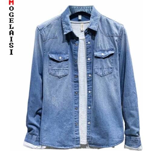 New Denim shirt men casual long sleeve cotton tops high quality pocket comfortable blue Denim shirt chemise homme 361