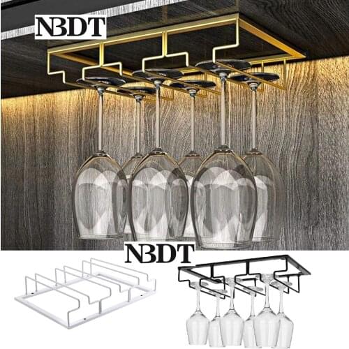 Top Mounted Wine Glass Goblet Rack Under Cabinet Stemware Holder Rustic Iron Organizer Storage Hanger Black White Gold 3 4 5 Row