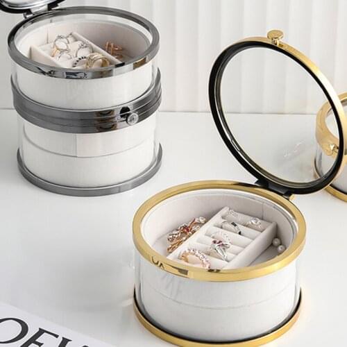 Portable Organizer Overlay Double-Layer Jewelry Storage Box Glass Dustproof Cover Portable Organizing Box Table Decor