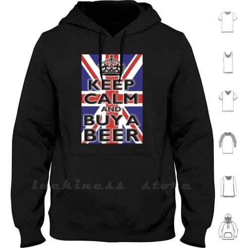 Keep Calm & Buy A Beer , Union Jack , British , Flag , Blighty , Uk , On Black. Hoodies Long Sleeve
