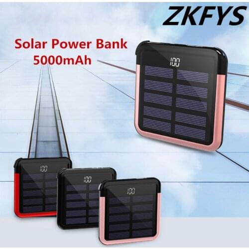 Solar Mini Power Bank 2.0A Portable Mini Power External Battery with Cable 5000mAh High Quality Quick Charge Solar Powerbank