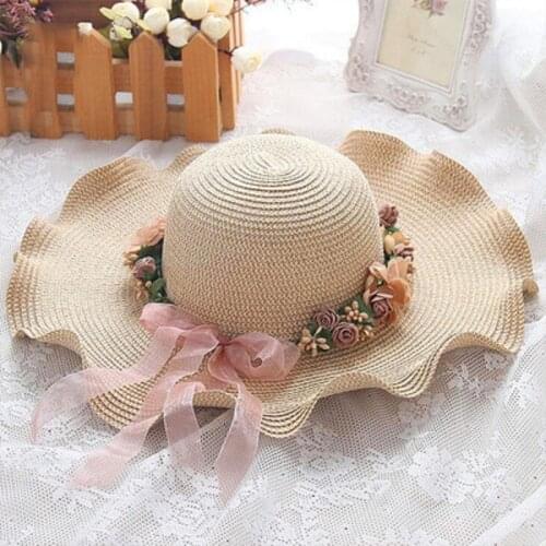 New Parent-child Sun Hat Wild Large Wide Brim Beach Hat Handmade Floral Straw Hat Girl Sun Hat Summer Hat Lady