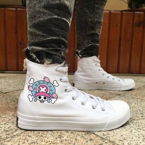 Wen Anime Rope Soled Shoes Design One Piece Tony Tony Chopper Canvas Sneakers Unisex White Black High Top Skateboard Shoes