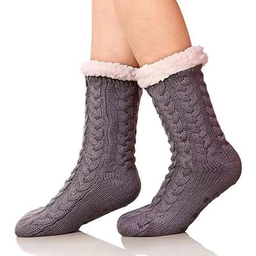 Womens Thermal Cozy Fuzzy Sherpa Fleece-lined Non-Slip Slipper Socks Female Thick Winter Warm Calf High Long Sock LOT 5-10