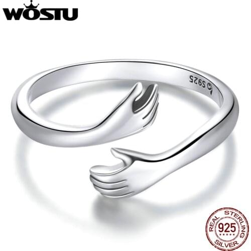 WOSTU New Authentic 925 Sterling Silver Hug Love CZ Adjustable Rings for Women Wedding Engagement Fine Fashion Jewelry BNR176