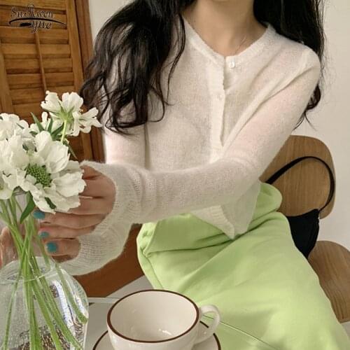 Autumn New 2021 Korea Chic Cardigan Summer Sunscreen Shirt Women Air-conditioning Shirt Single Breasted Sweater Thin Coat 15732
