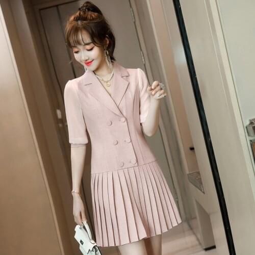 High Quality Fabric Half Sleeve Dresses Elegant Pink Women Work Wear 2021 Spring Summer OL Styles Ladies Beauty Salon Vestidos