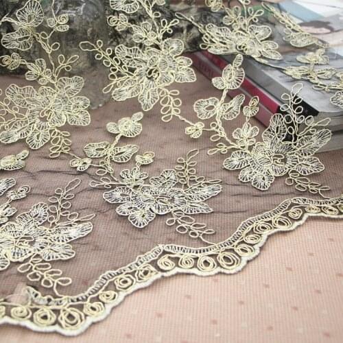 Golden black mesh flower embroidery lace fabric Wedding Dress Tulle Skirt Material fabrics for patchwork kumas telas por metros