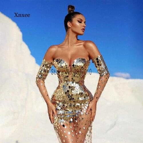 Gold Luxury Off The Shoulder Beaded Stones Mermaid Sparkly Evening Dress Long Sleeves Prom Dress Formal Dress Dubai Clothing