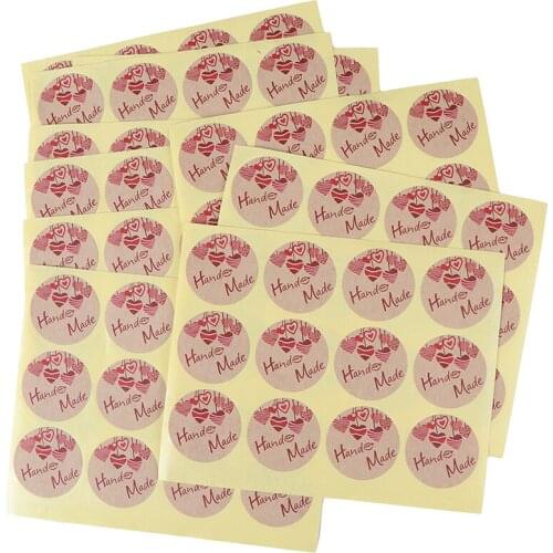 120Pcs Hand Made Love Star Pink Handmade Cake Packaging Sealing Label Kraft Sticker Baking DIY Gift Box Round Stickers