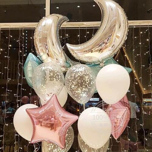 14pcs/set 36inch moon 18inch star foil helium balloon transparent confetti latex balloons baby shower kids birthday decorations