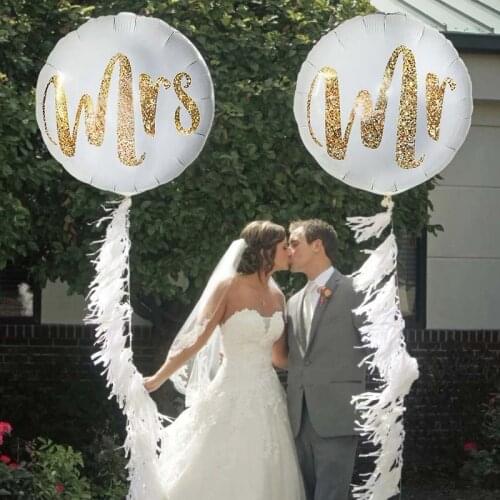 18inch Round White Gold Glitter Print Mr&Mrs LOVE foil Balloons bride to be marriage Wedding Decor Valentines Day Supplies