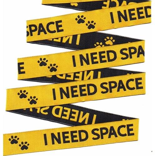 2014 NEW wholesale 5/8"+3/4"(16mm+22mm 20y/lots) Polyester Woven Jacquard Ribbon For Dog Collar with yellow"I need space"
