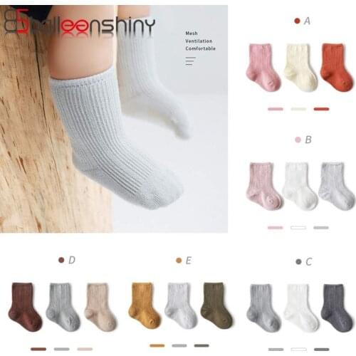 Balleenshiny 3pairs Autumn and Winter New Baby Socks Loose Mouth Newborn Short Socks Solid Color Baby Cotton Socks Kids Sock