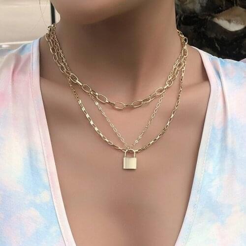 3 Pcs/Set Women Simple Necklaces Gold Color Multilayer Chain Lock Pendant Clavicle Chain Beach Sexy Lady Jewelry Gift