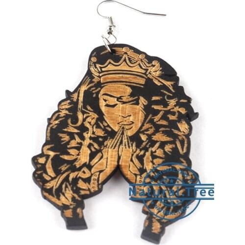 Free Shipping!2021 Afro Black Queen Blessed praying Engraved Wooden Earrings