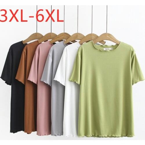New 2021 Ladies Summer Plus Size Tops For Women Large Short Sleeve Loose Viscose Green White O-neck T-Shirt 3XL 4XL 5XL 6XL