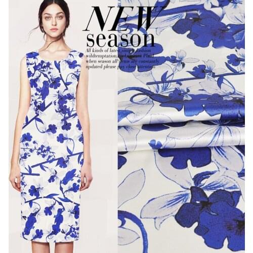 CNUM SP862 Pure Silk/ Hibiscus,Blue /Silk Fabric 93% Silk 7% Spandex Elastic/ Width 1.29yd Thickness 19mm/ Unit: meter