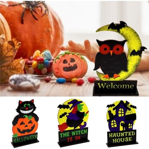 Halloween Wooden Pendant New Halloween Pumpkin Skull Spider Bats Party Scene Decoration SDF-SHIP