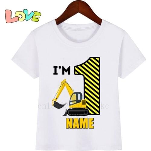 Kids Cartoon Excavator 1-10 Birthday Number Print T Shirt Children Birthday Name T-shirts Boy&Girl Funny Gift Tshirt Present