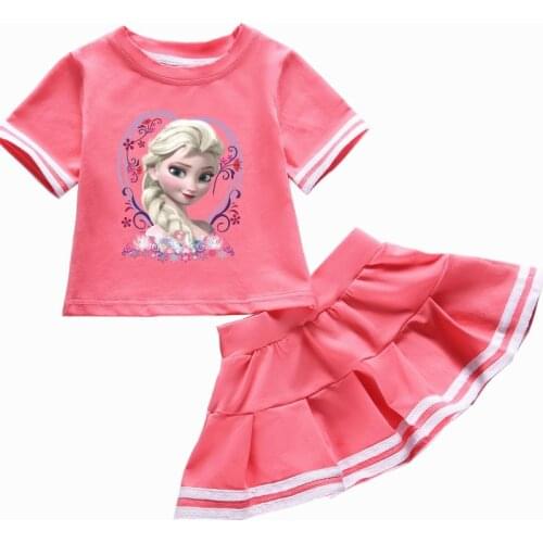 Ice and Snow In Thecastle Childrens Summer Girls' Short of Cartoon Sleeve T-shirt Shorts 2 Pieces Set of Clothing Princess Elsa
