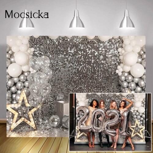 Disco Cake Smash Backdrop Photocall Glitter Sliver Adult Children 80s 90s Portrait Background Balloons Star Birthday Photography