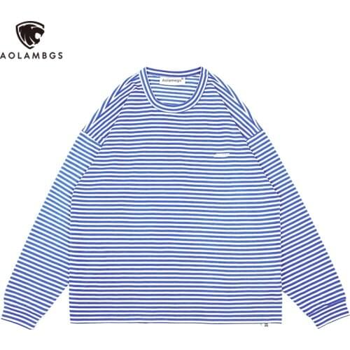 Aolamegs Striped One Size T-shirt Men Couple Pullover Autumn Harajuku Casual Sweatshirts College Style Streetwear Solid Tees