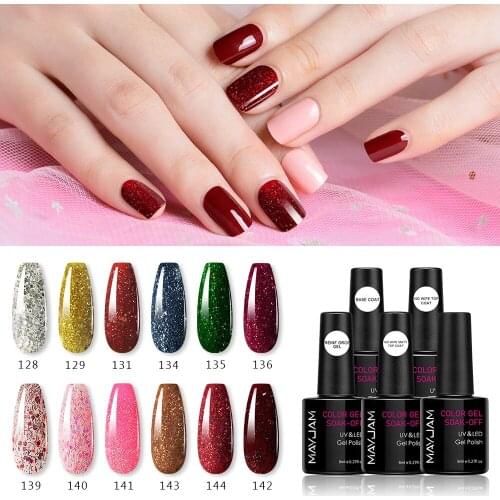 8ml MAYJAM Glitter Nail Gel Polish 12pcs / Set Nail Color Glitter Sequins Matte Effect Gel Long Lasting Base Top Coat Nail Art