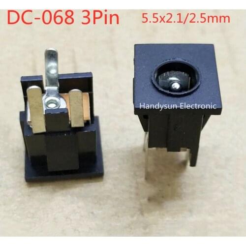 DC-068 DC Power Socket Female Base 5.5x2.1/2.5mm Interface Square Panel Installation Vertical 3pin Panel Mount Connector Adapter