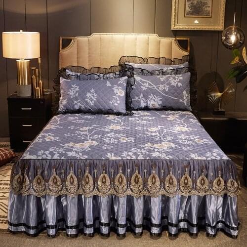 European style Quilting queen king size Bed Skirt with rubber Bedspread Bed Sheet lace Bed Cover Pillowcase Bedding Set
