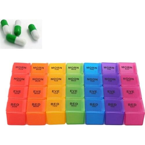 28 Lot Weekly Pill Box Portable Compartment Pill Box Multifunctional Diversion Safe Storage Case Color Rainbow Color
