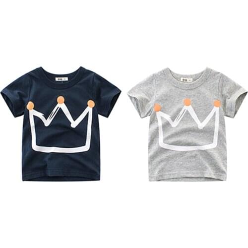 Baby Boy Fashion T-shirts Plus Size Kid Boys Crown Printed Pullover Short Sleeves Children Cartoon T-shirt Casual 1-10 Years