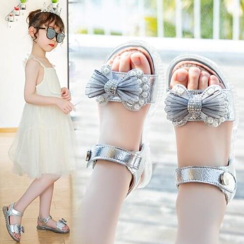 Fashion Girls Sandal Summer Princess Shoes Casual childrens shoes Kids Bow Sandals Silver Pink 3 4 5 6 7 8 9 10 11 12 13 14T