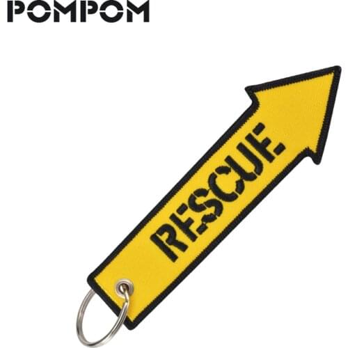 POMPOM Fashion Rescue Key Chain for Cars OEM Keychain Key Tag Yellow Arrow Shaped Embroidery Key Fob KeyRing for Motorcycles
