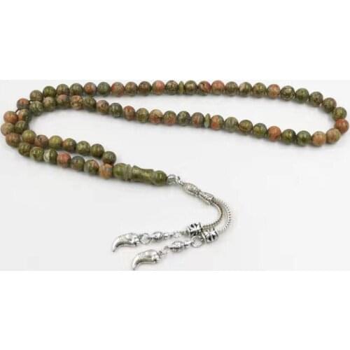 66Beads Natural Green jadde Tasbih Mans Muslim rosary misbaha Lion pendant prayer beads Eid gift Islamic Accessories Bracelet