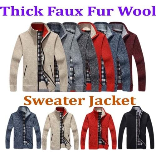 Men Cardigan Sweaters Autumn Winter SweaterCoat Male Thick Faux Fur Wool Men Cardigans Casual Knitwear Plus Size M-4XL