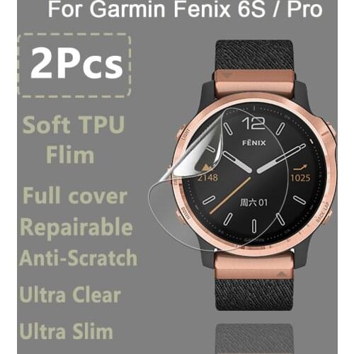 2Pcs For Garmin Fenix 6S Pro SmartWatch Clear Slim Soft Hydrogel Repairable Protective Film Screen Protector -Not Tempered Glass