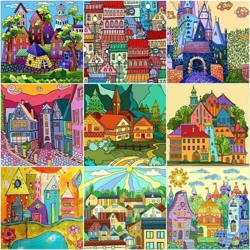 AZQSD Diamond Painting Kit House Full Square Drill Diamond Embroidery Cartoon Mosaic Picture Of Rhinestones Home Decoration