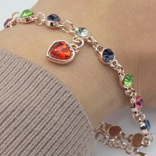 2 Colors Wholesale Fashion Jewelry Gold-Color Women Czech Drill Bracelet Drip Colorful Heart Pendant Bracelet